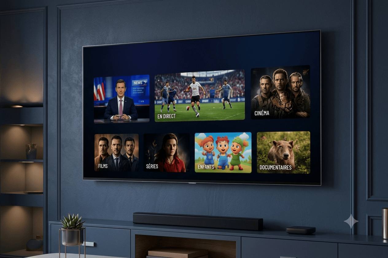 Interface de l'abonnement IPTV Premium sur un écran TV